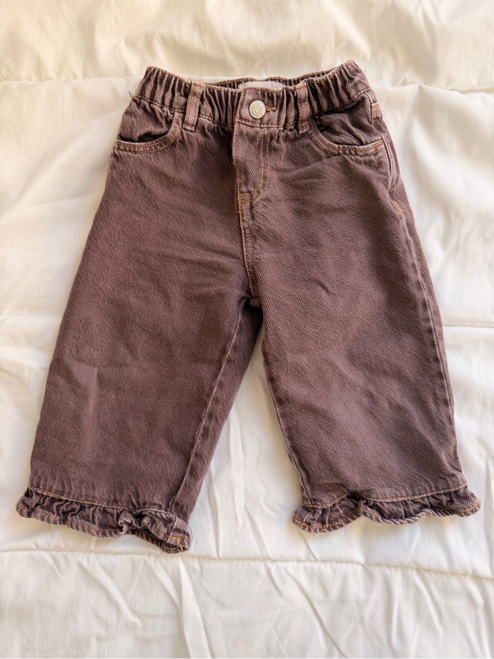 Zara Girls' Brown Ruffle-Hem Pull-On Pants